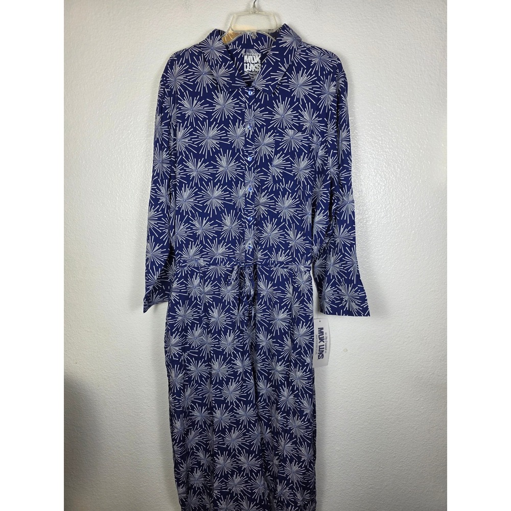 Muk Luks Womens‎ 1X Blue Sunburst Print Button Front Lounge Jumpsuit